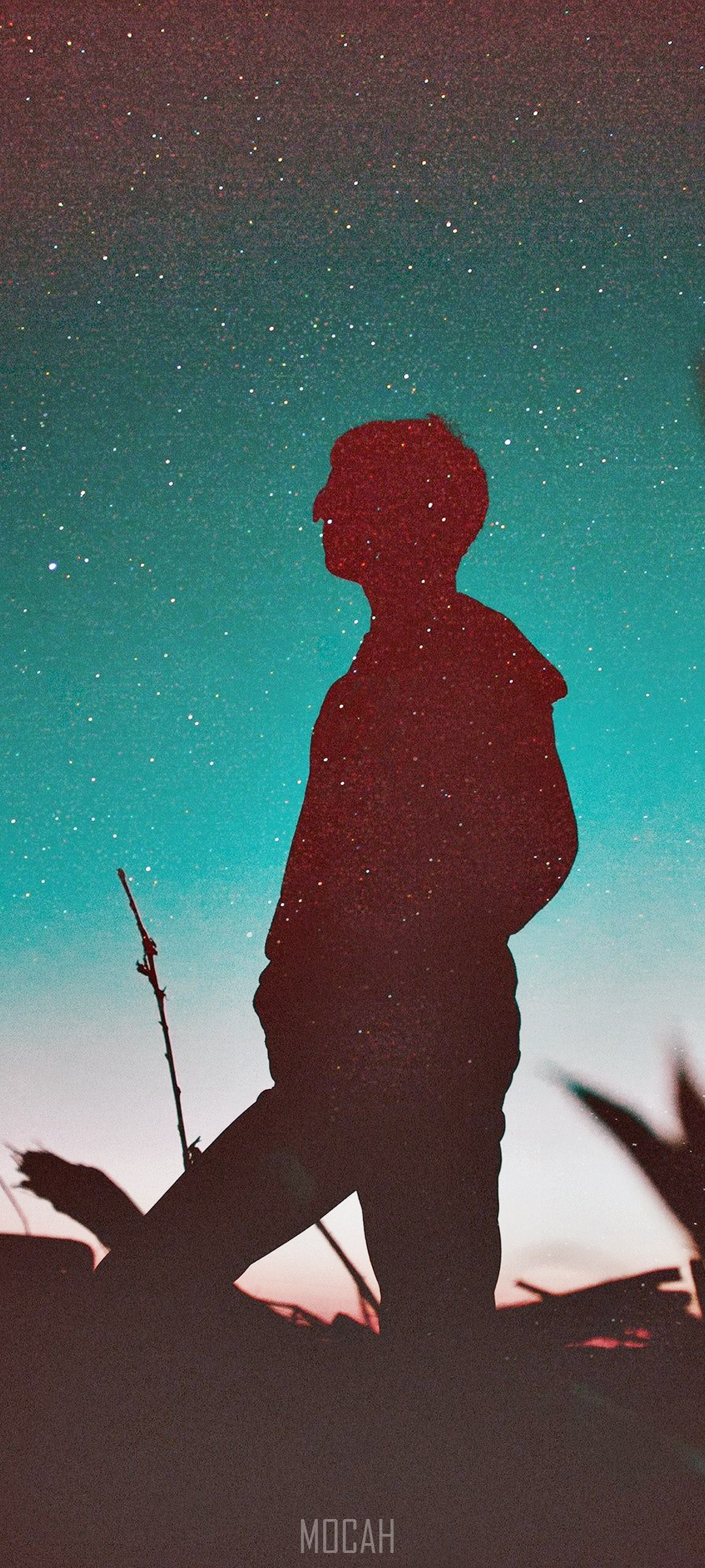 Silhouette of a person against a starry night sky HD Phone Wallpaper