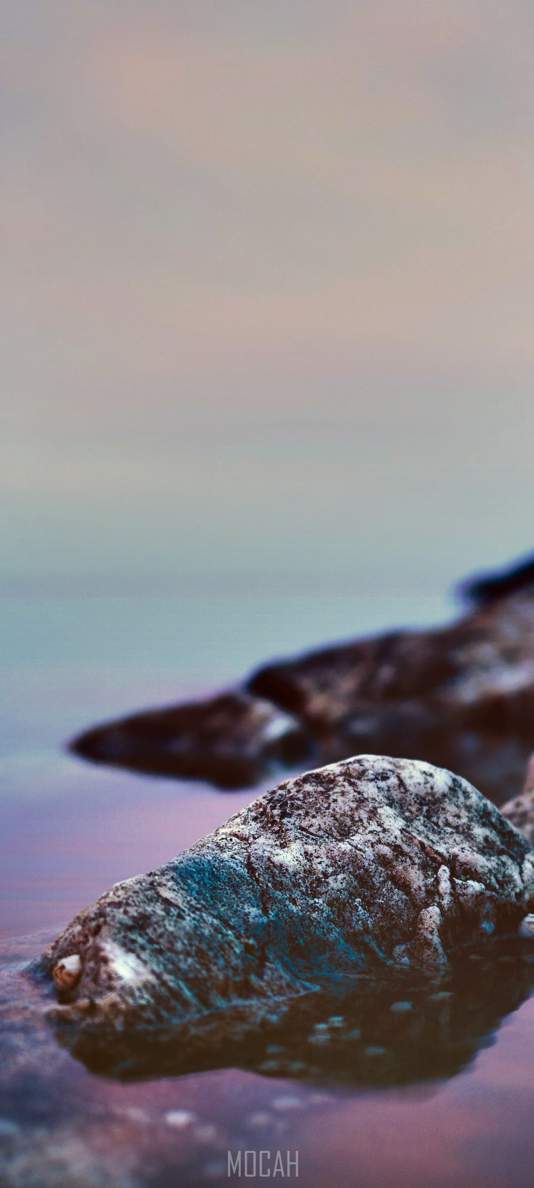Rocks in purple water HD Phone Wallpaper