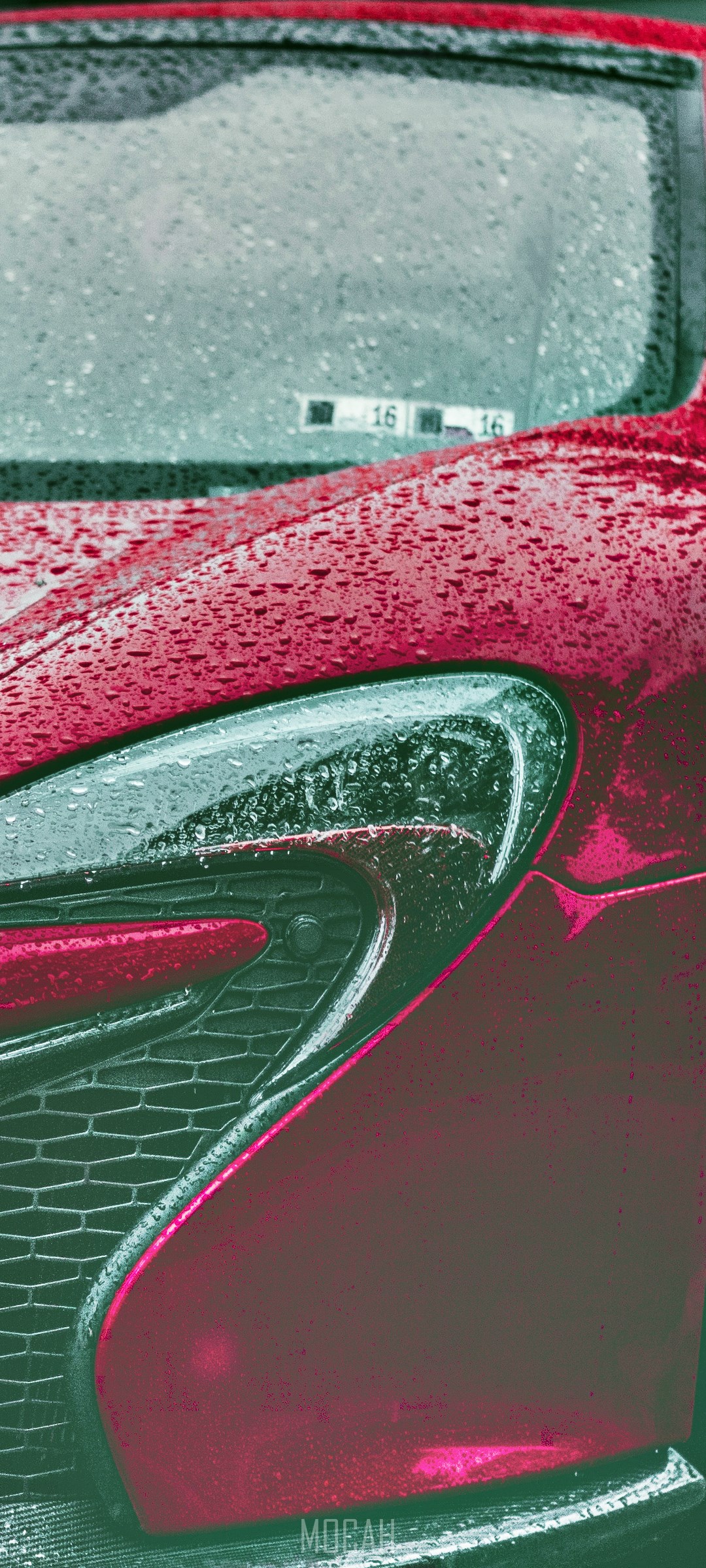 Red McLaren with Water Droplets on Headlamp HD Phone Wallpaper