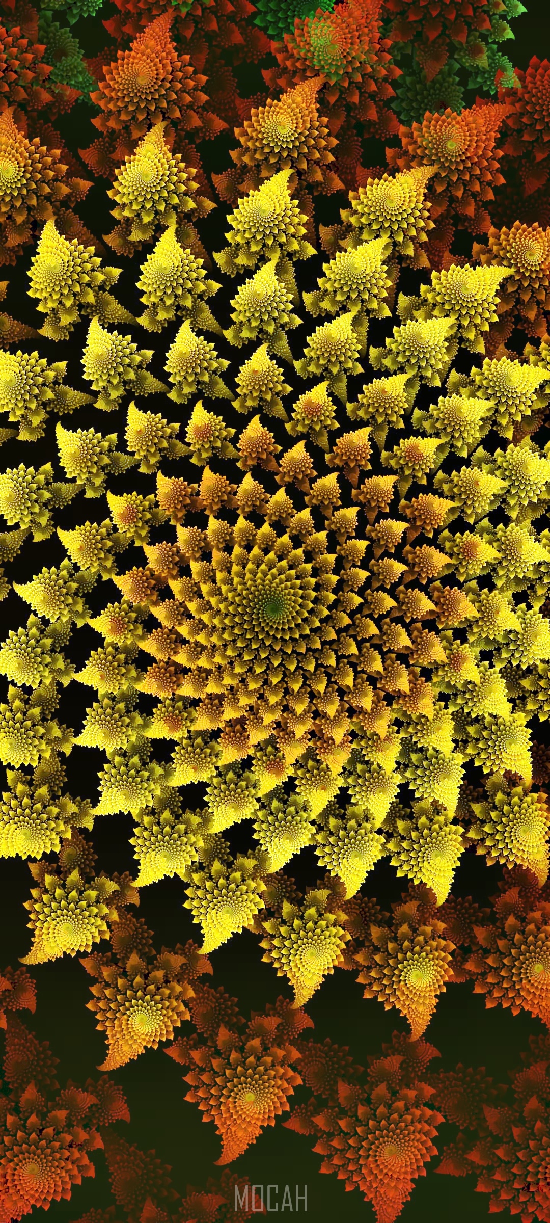 Fractal pattern of yellow and orange flowers HD Phone Wallpaper
