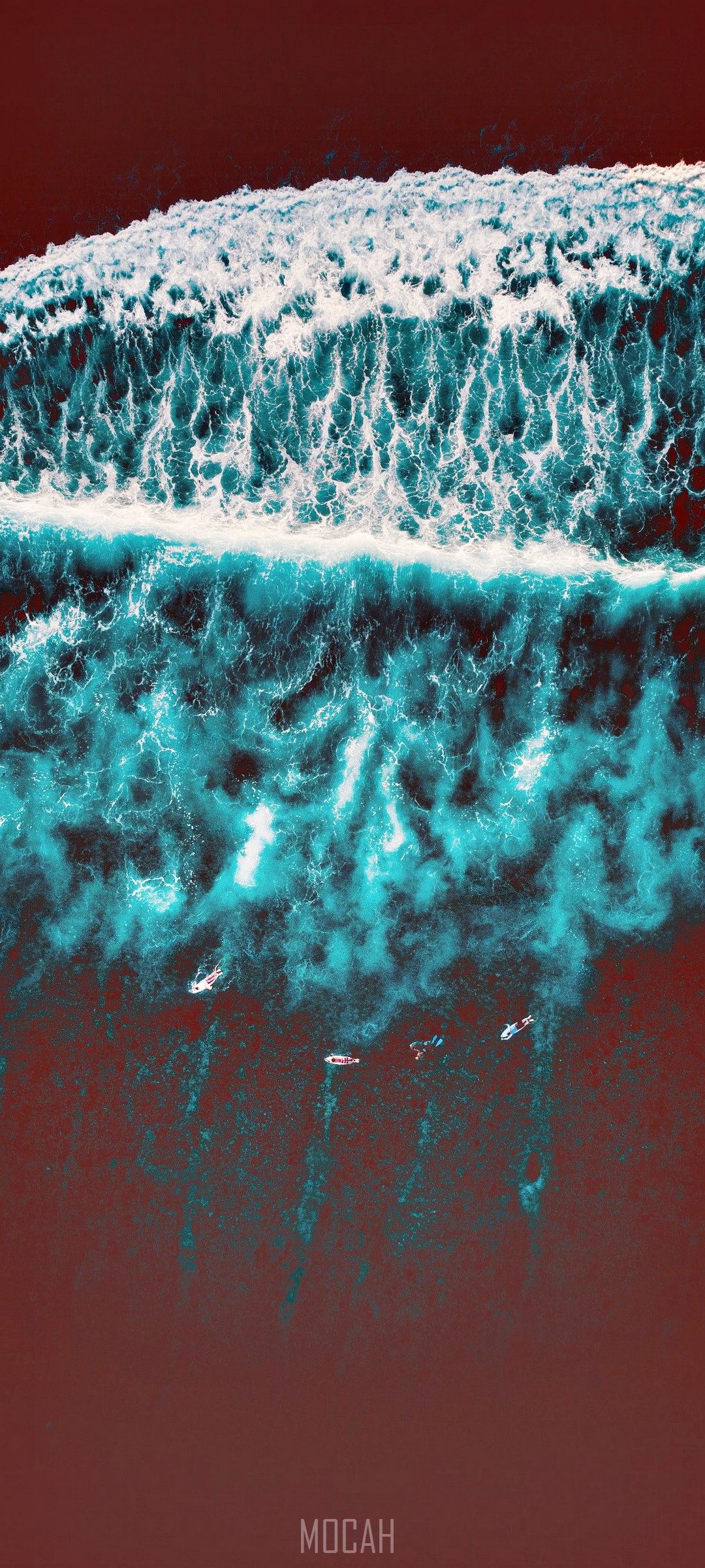 Surfers in the ocean with a large wave HD Phone Wallpaper