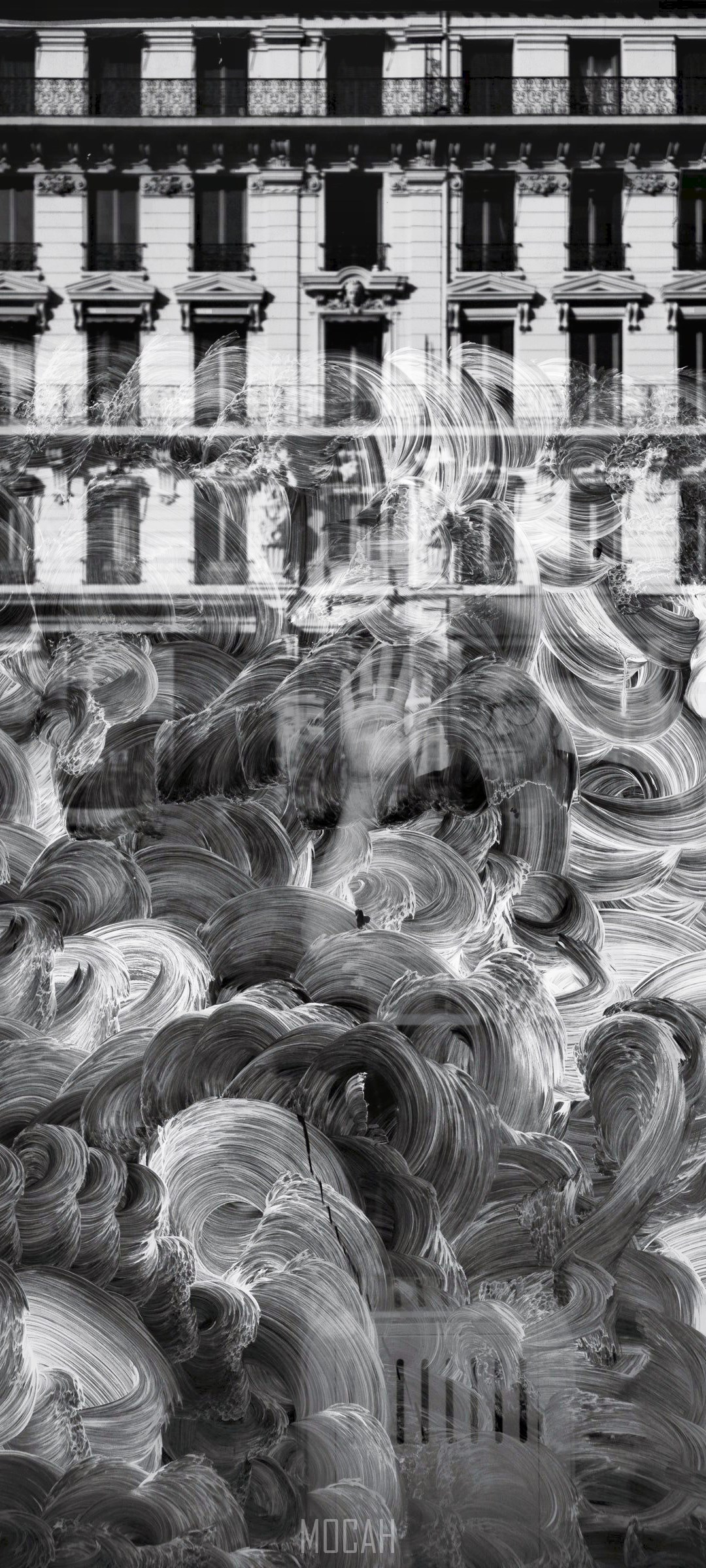 Building facade reflected in smeared window in Lyon HD Phone Wallpaper