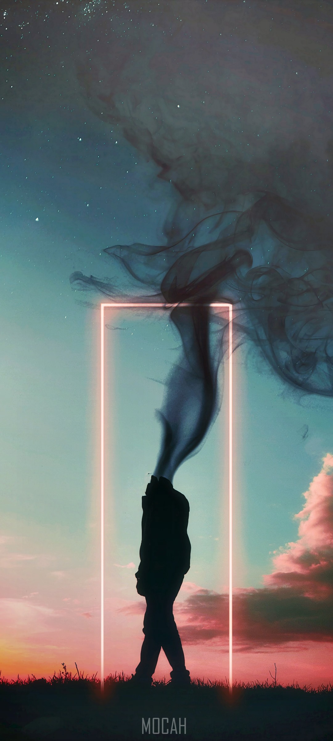 Silhouette of a person with smoke emerging from head HD Phone Wallpaper