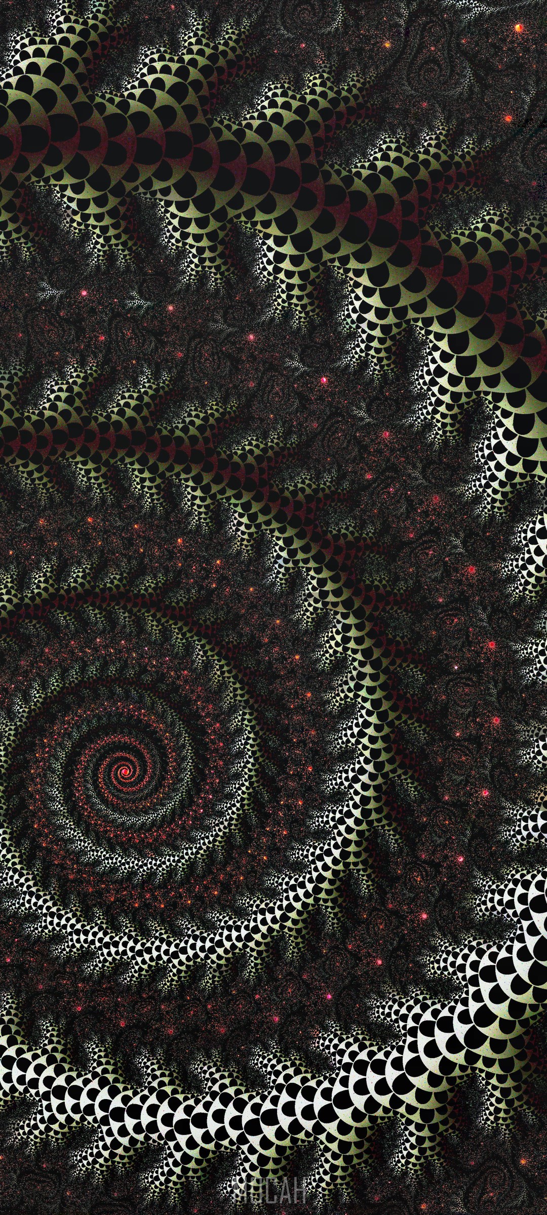 Fractal spiral pattern with black and green colors HD Phone Wallpaper