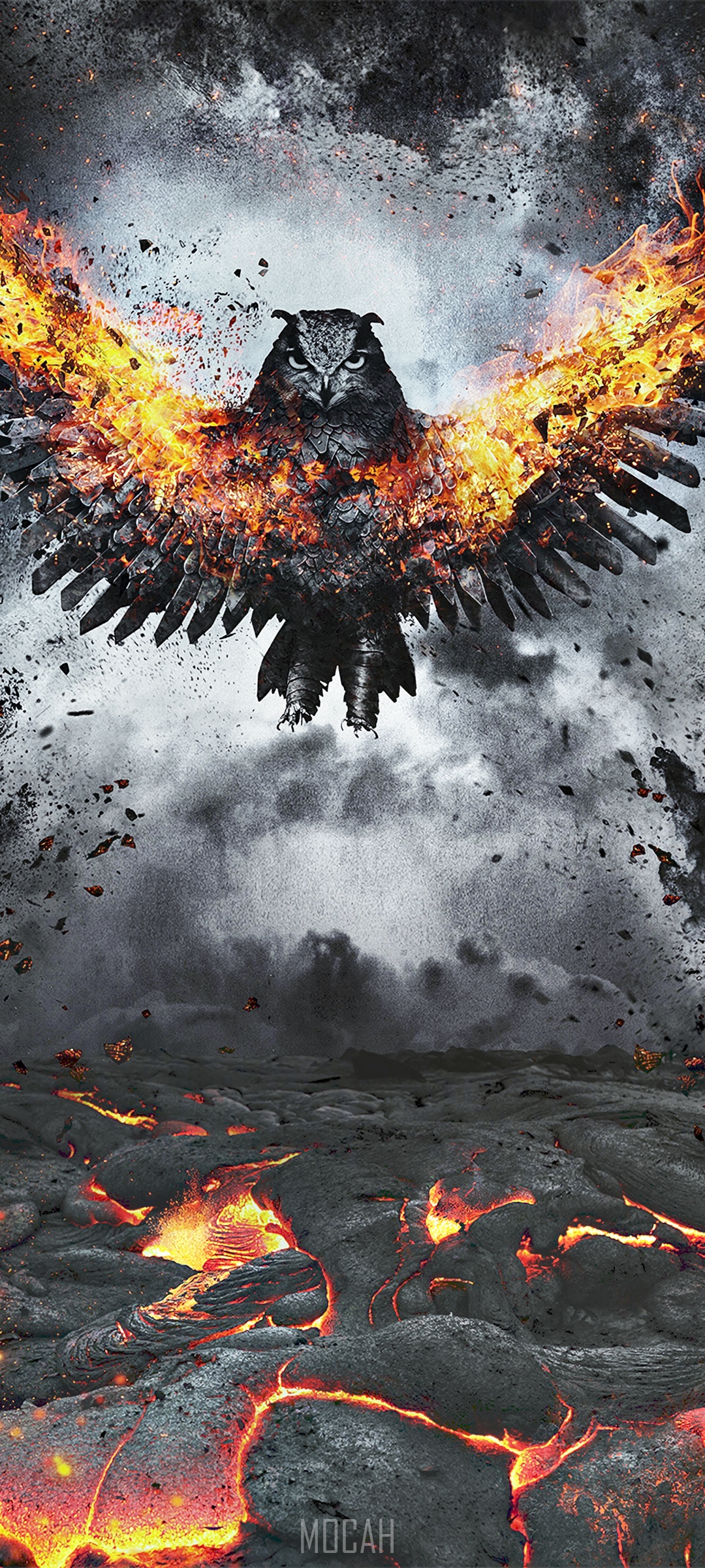 Fiery Owl Descends Upon Lava Field HD Phone Wallpaper
