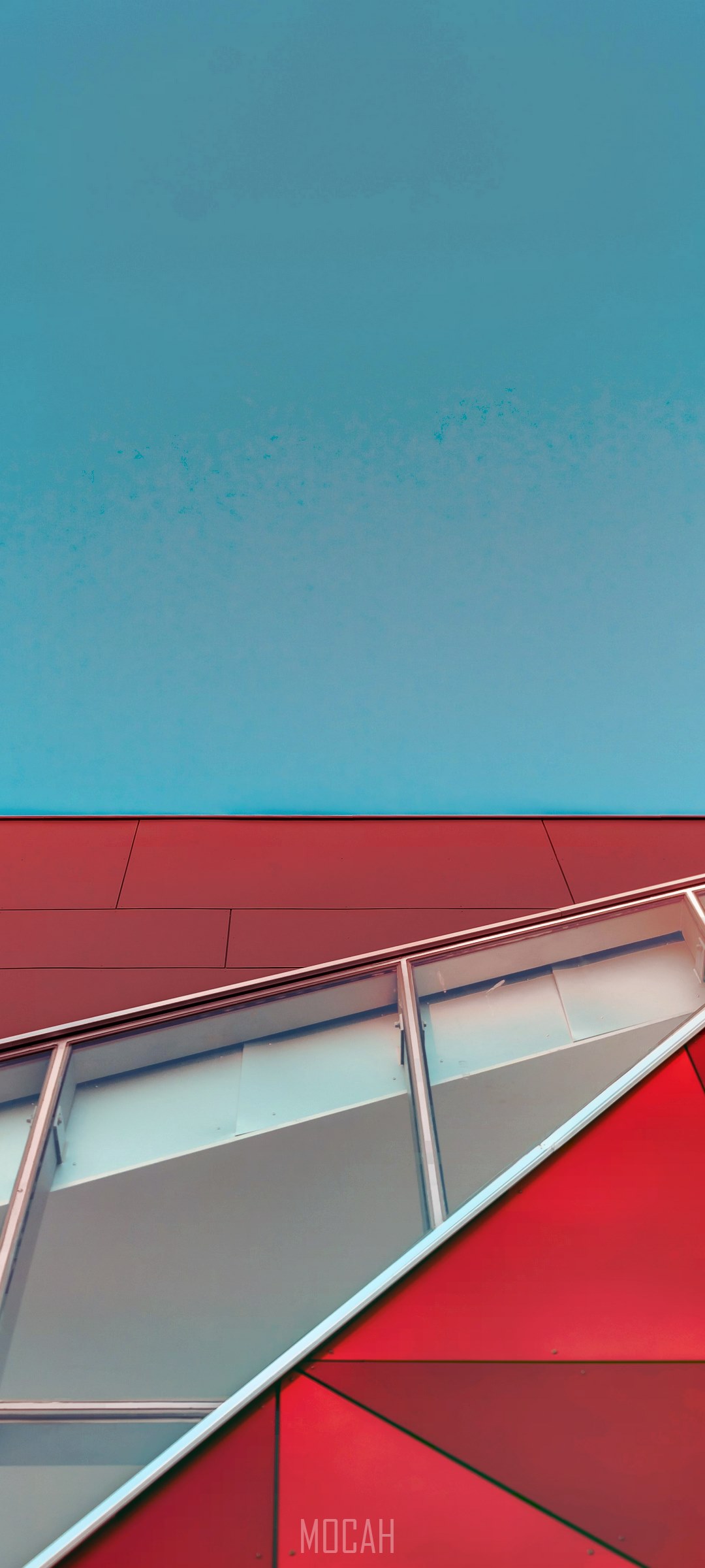 Modern building with red panels and glass staircase HD Phone Wallpaper
