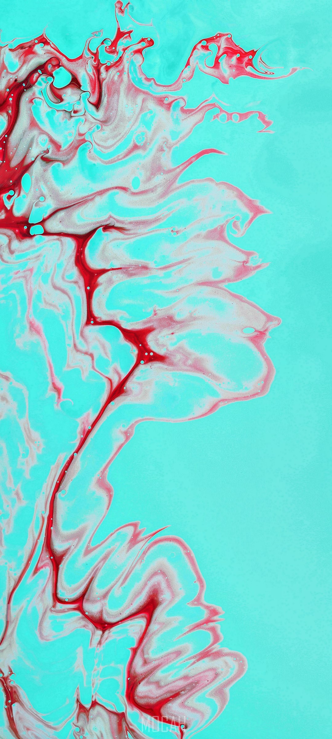 Abstract fluid art with red and cyan colors HD Phone Wallpaper