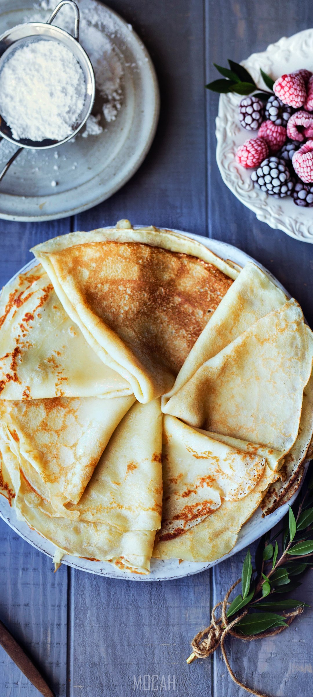 Pancakes with berries and powdered sugar HD Phone Wallpaper