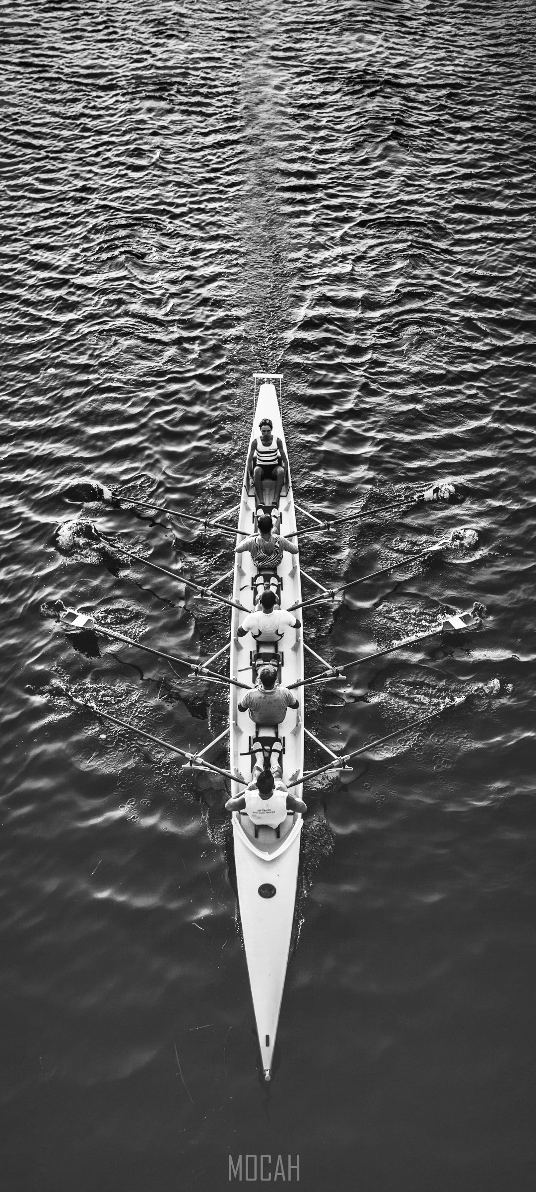 Eight person rowing team in a boat on water HD Phone Wallpaper