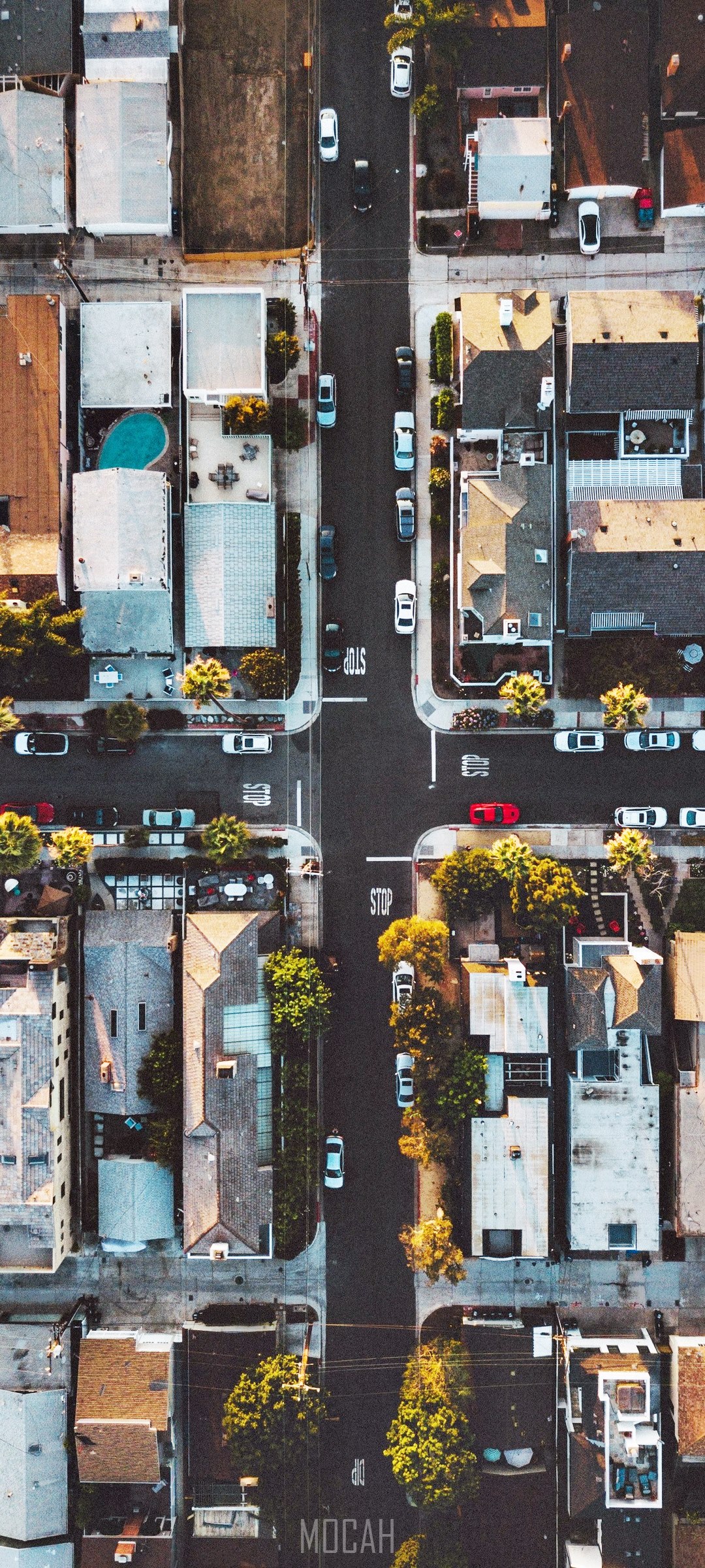 Aerial view of Corona del Mar street intersection HD Phone Wallpaper