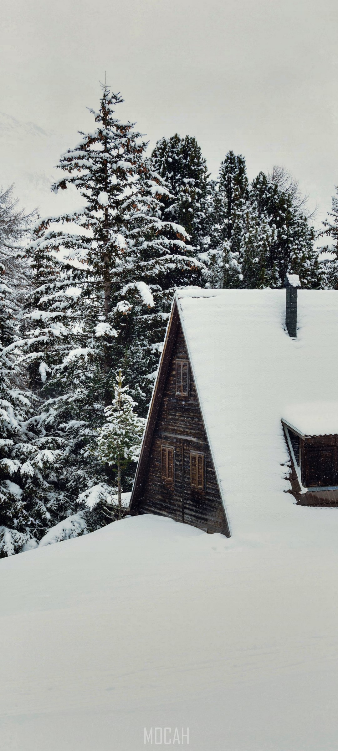 Snow covered cabin in a winter forest HD Phone Wallpaper