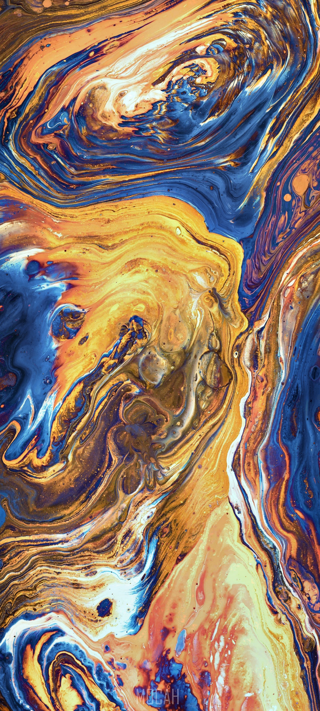 Abstract fluid art with blue and orange swirls HD Phone Wallpaper