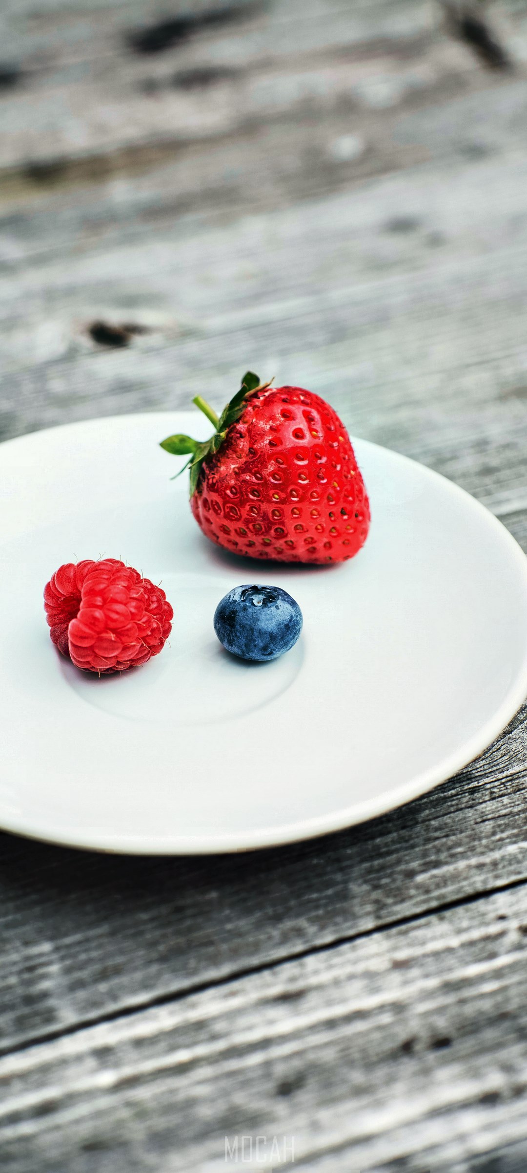 Strawberry, Raspberry, and Blueberry on a Plate HD Phone Wallpaper
