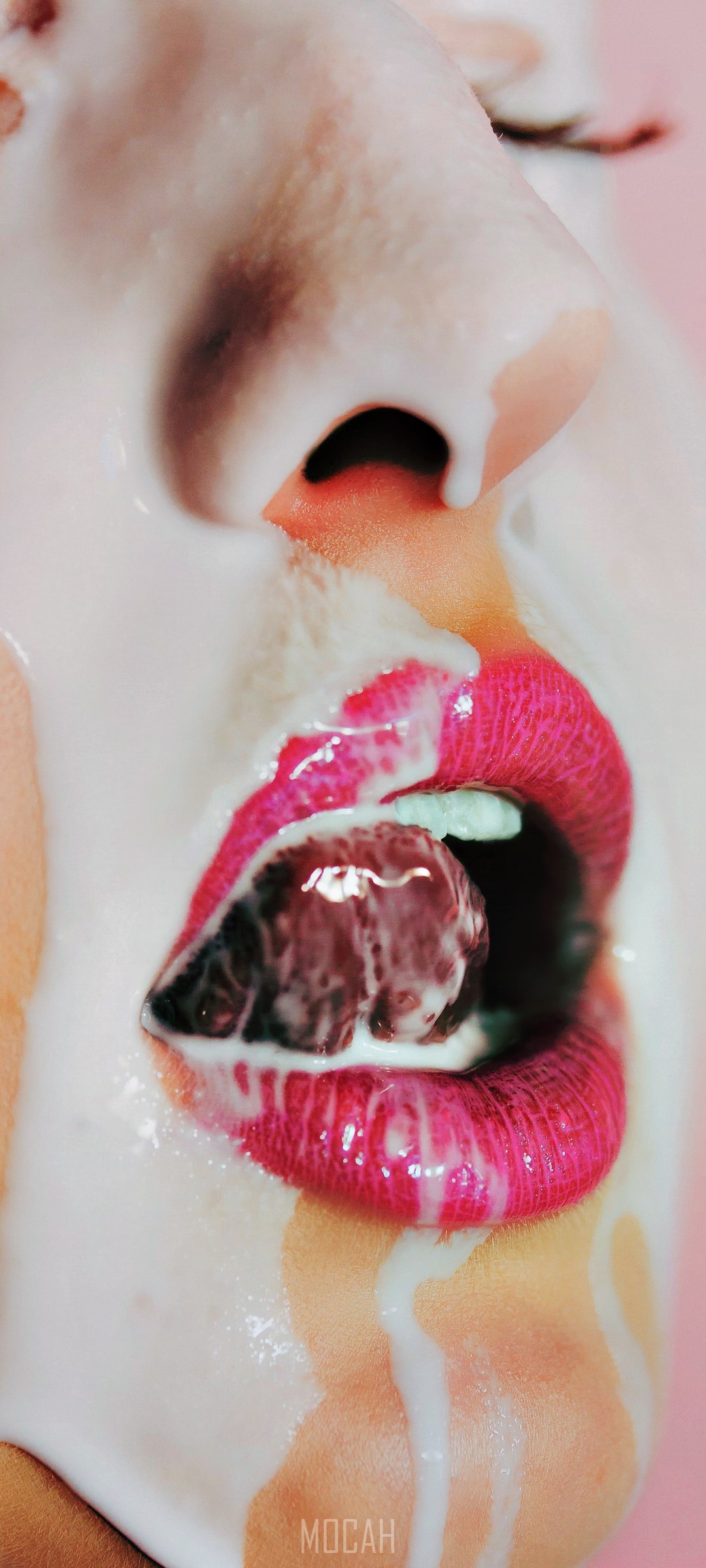 Close-up of a person's face covered in white liquid HD Phone Wallpaper