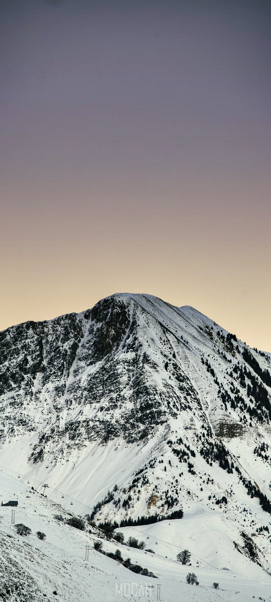 Snow covered mountain against a gradient sky HD Phone Wallpaper