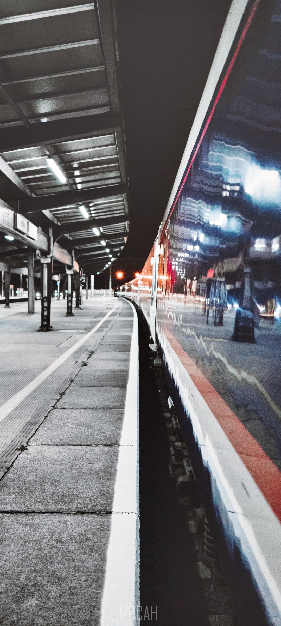 Train at a station platform at night HD Phone Wallpaper