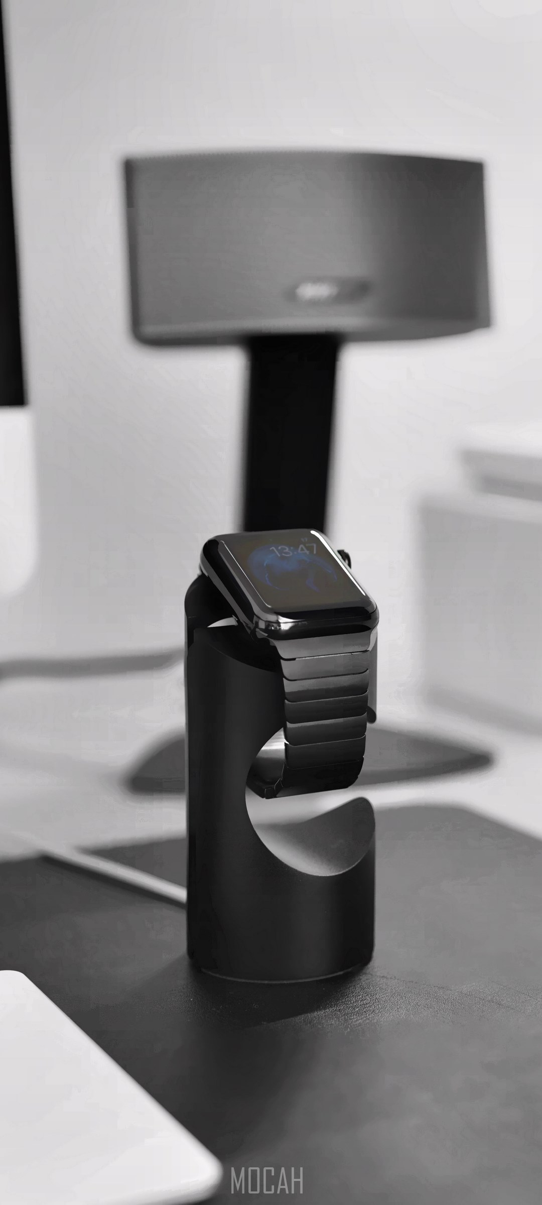 Apple Watch Series 2 on a black stand HD Phone Wallpaper