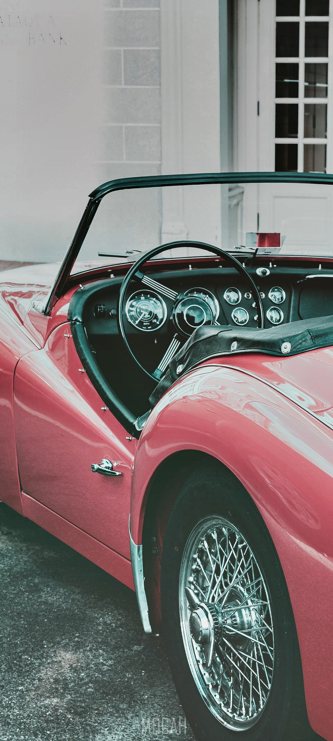 Red convertible car interior and wheel HD Phone Wallpaper