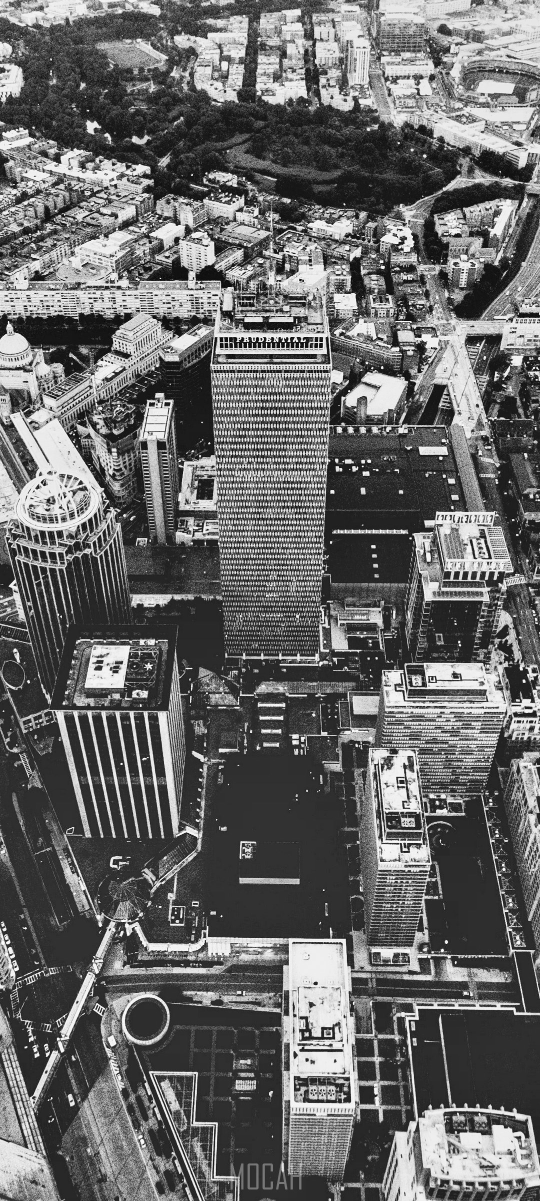 Aerial view of Boston skyscrapers and park HD Phone Wallpaper