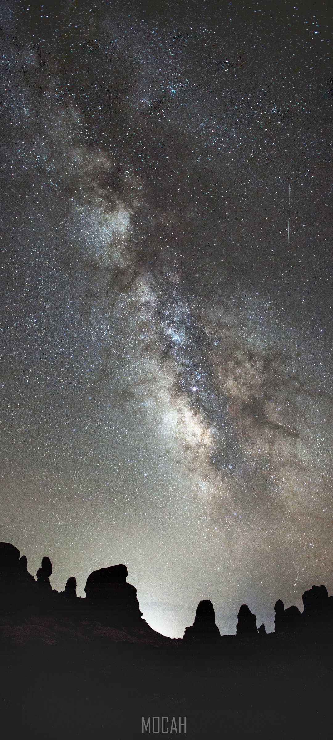 Milky Way galaxy over rock formations at night HD Phone Wallpaper