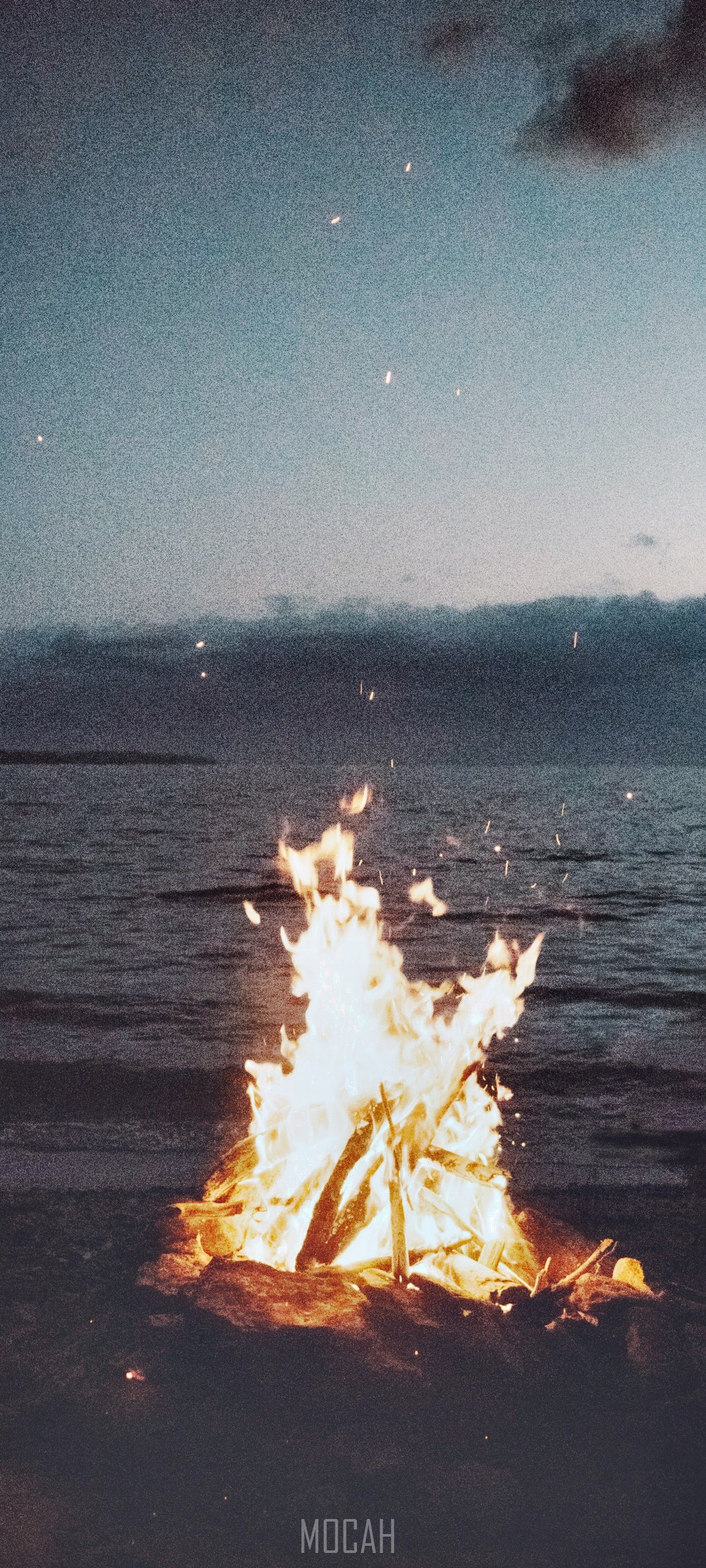 Bonfire on the beach at night HD Phone Wallpaper