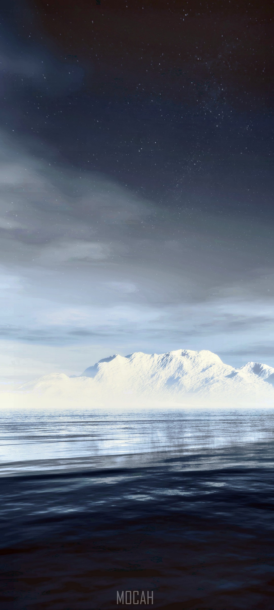 Arctic Ocean with Iceberg under a Starry Sky HD Phone Wallpaper