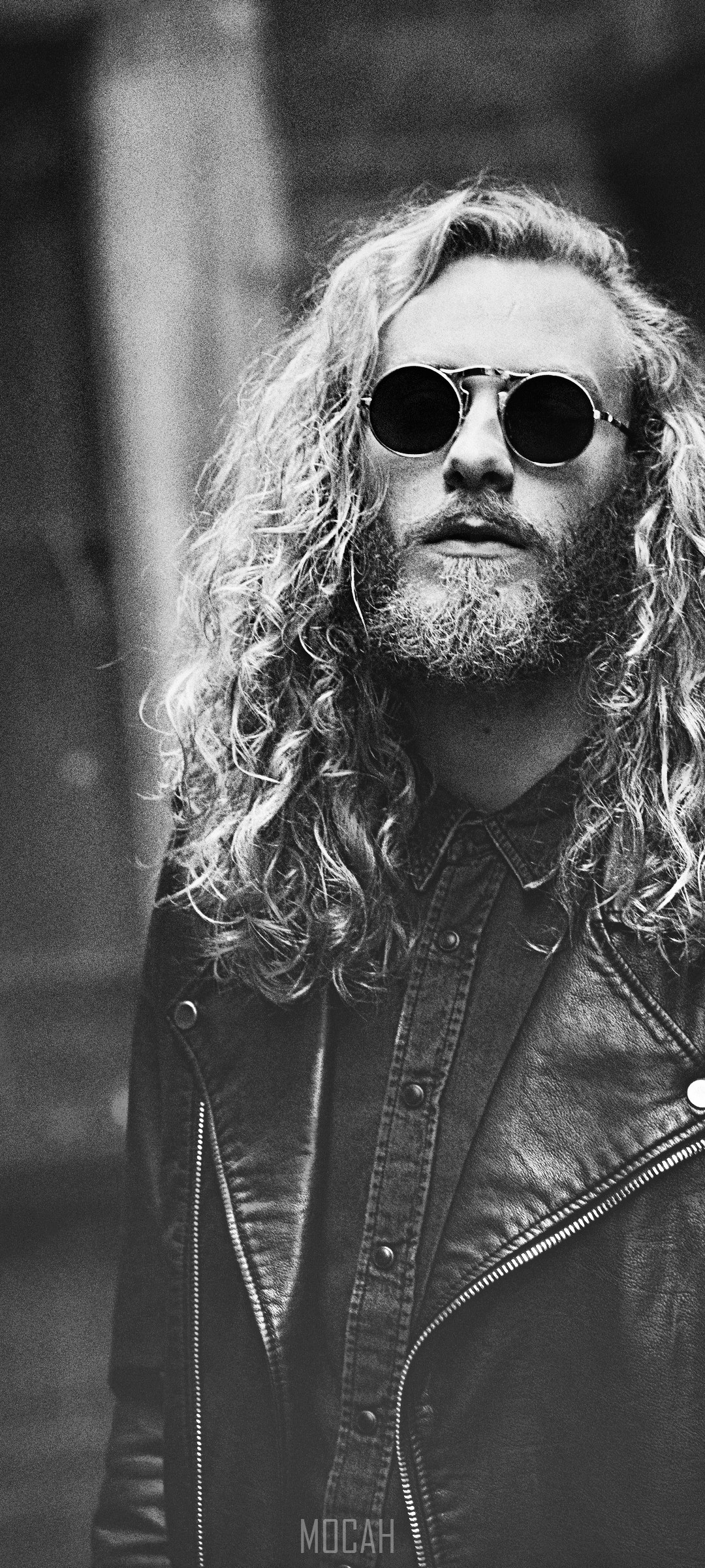 Man with long curly hair, beard, and sunglasses HD Phone Wallpaper