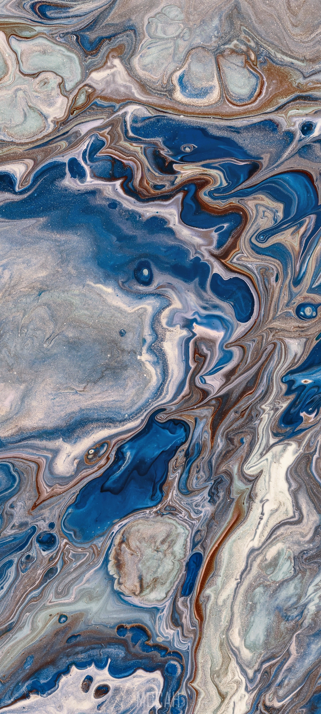 Abstract acrylic paint pour with blue and grey marbling HD Phone Wallpaper