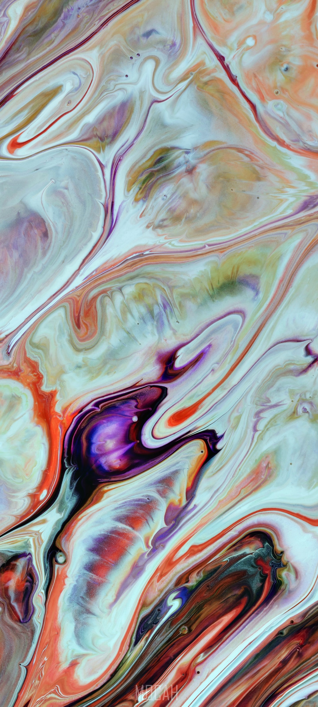 Abstract fluid art with purple, orange, and white swirls HD Phone Wallpaper