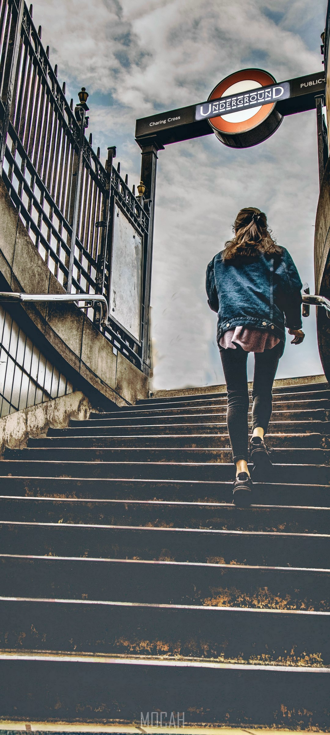 Woman climbing stairs at London Underground station HD Phone Wallpaper