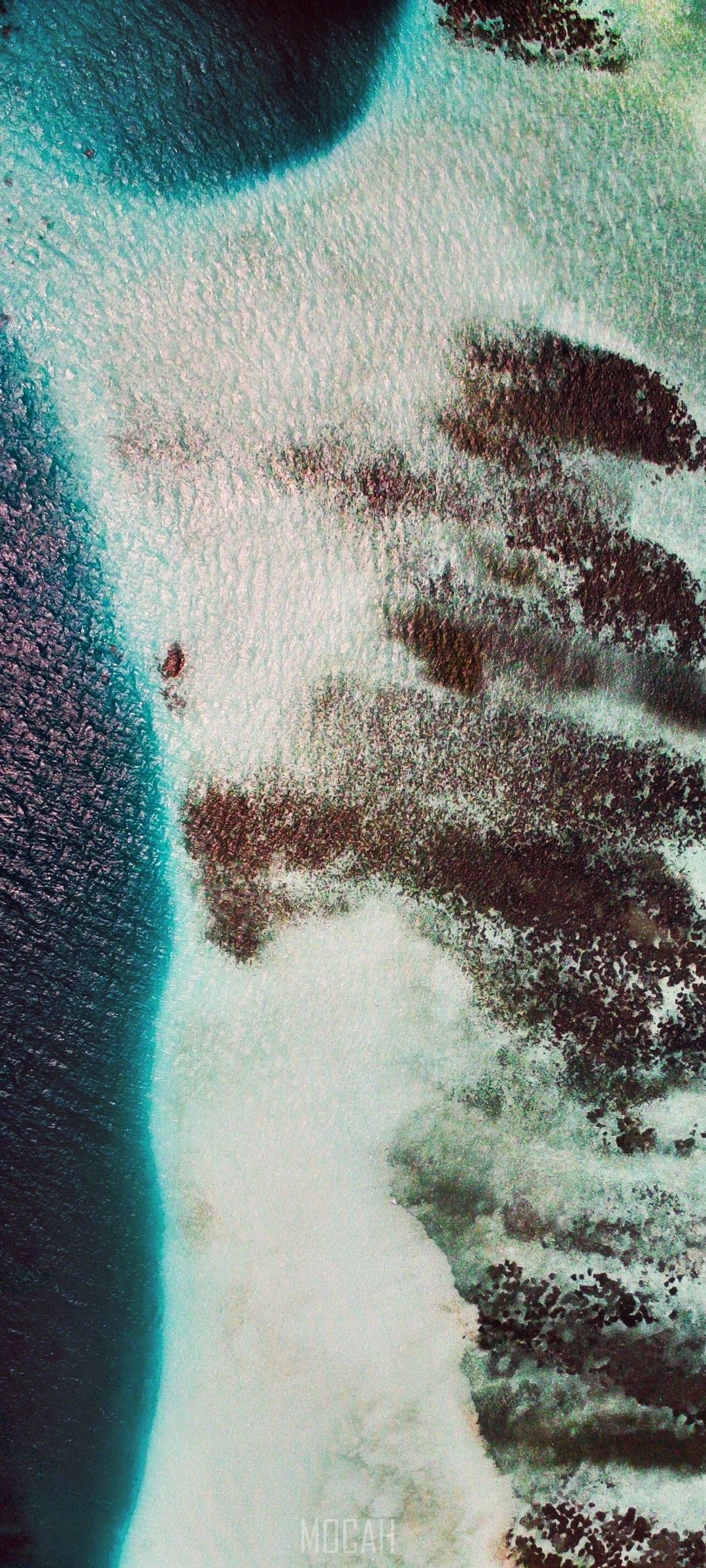 Aerial view of a coral reef and ocean HD Phone Wallpaper