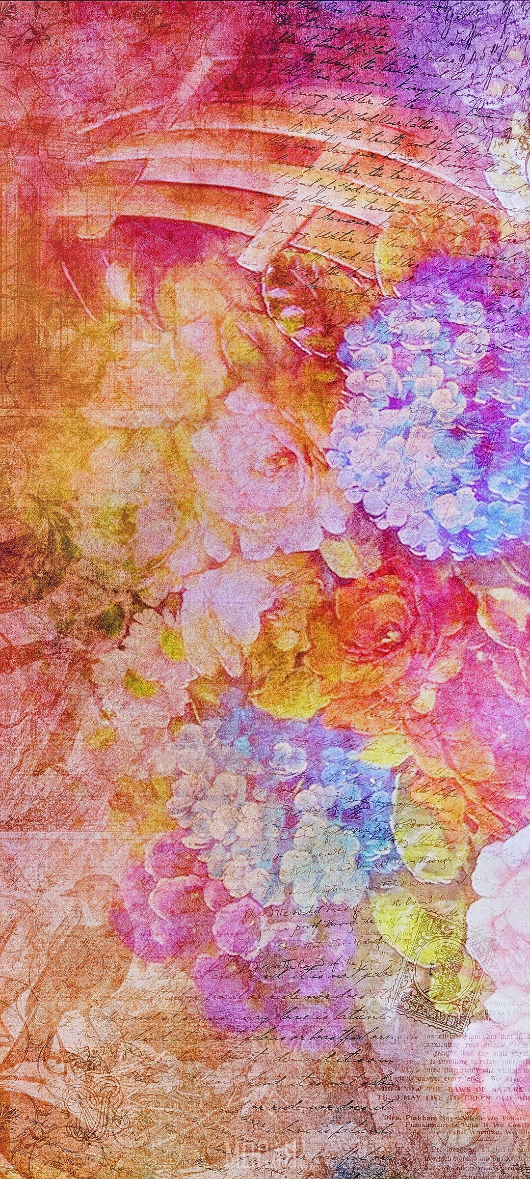 Floral scrapbooking texture with watercolor paint HD Phone Wallpaper
