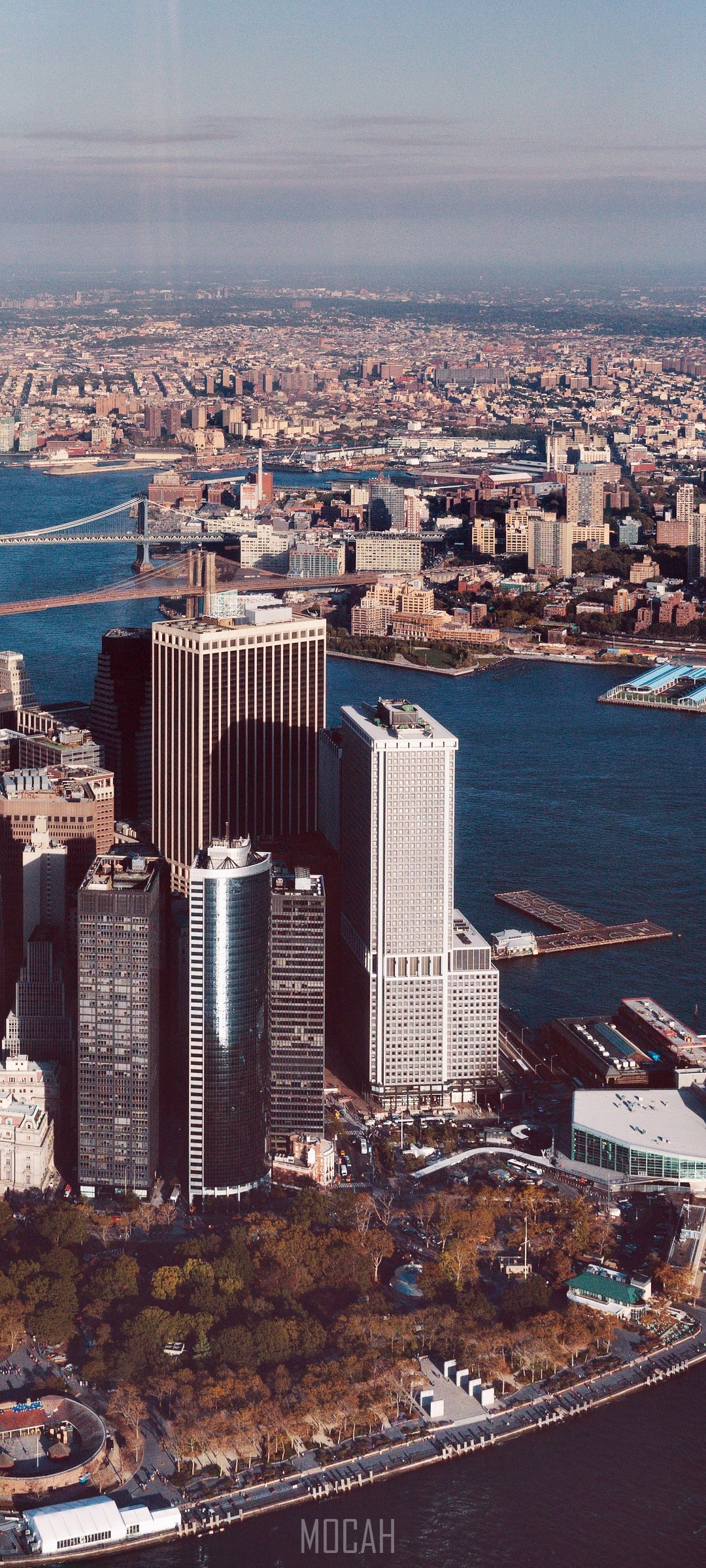 New York City skyline with Brooklyn Bridge and skyscrapers HD Phone Wallpaper