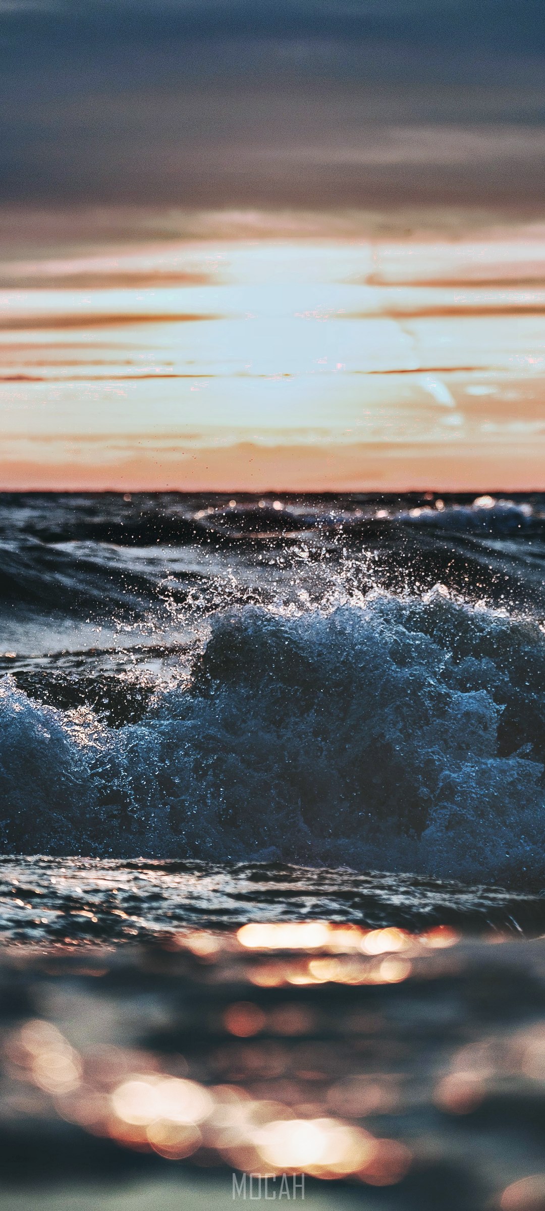 Ocean waves at sunset with OnePlus 8 5G UW HD Phone Wallpaper