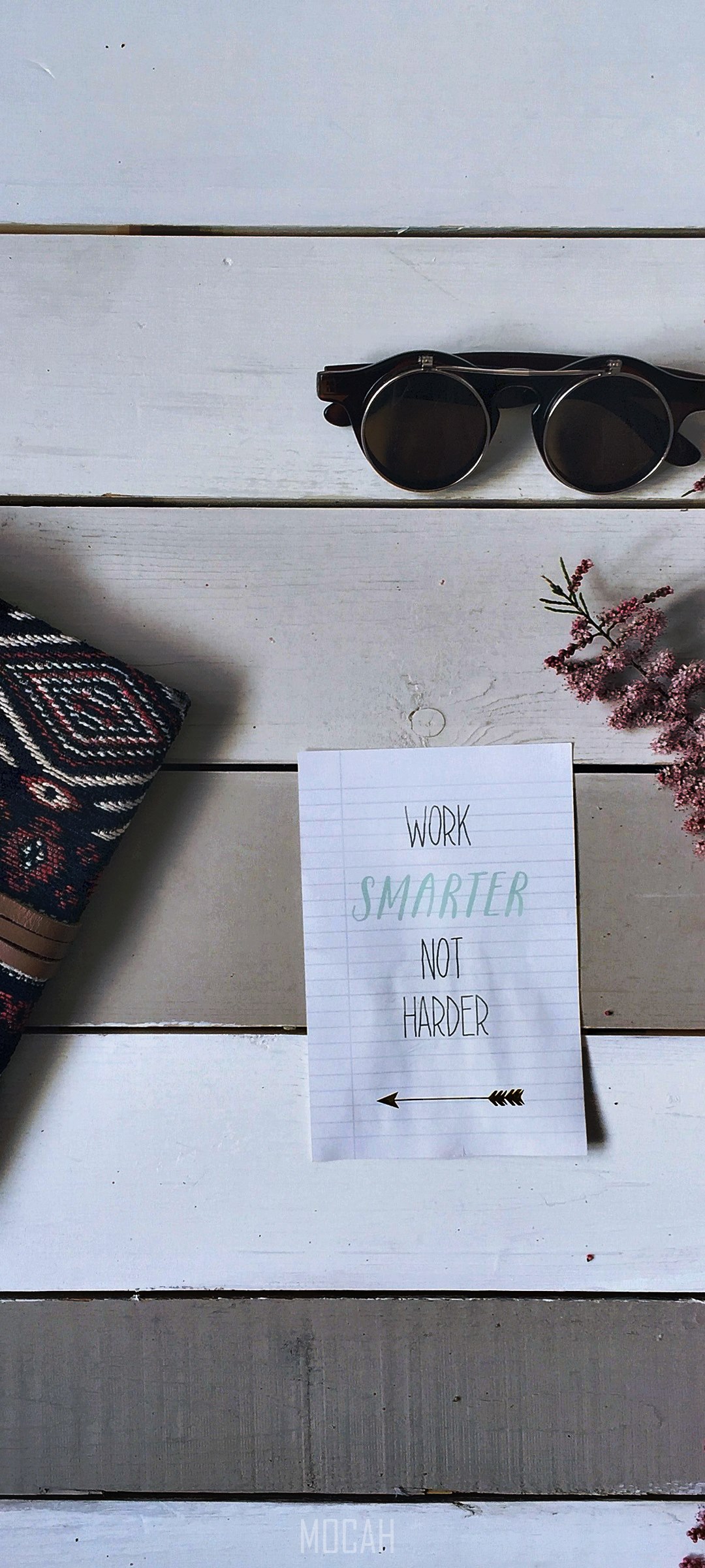 Flatlay with sunglasses and notebook HD Phone Wallpaper