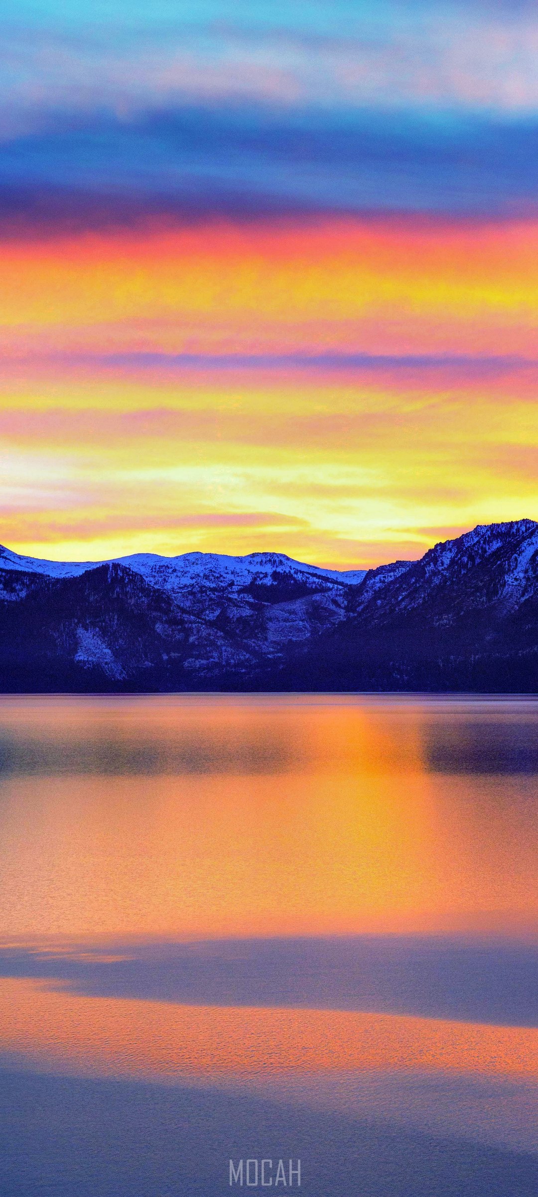 Sunset over a mountain lake with reflections HD Phone Wallpaper
