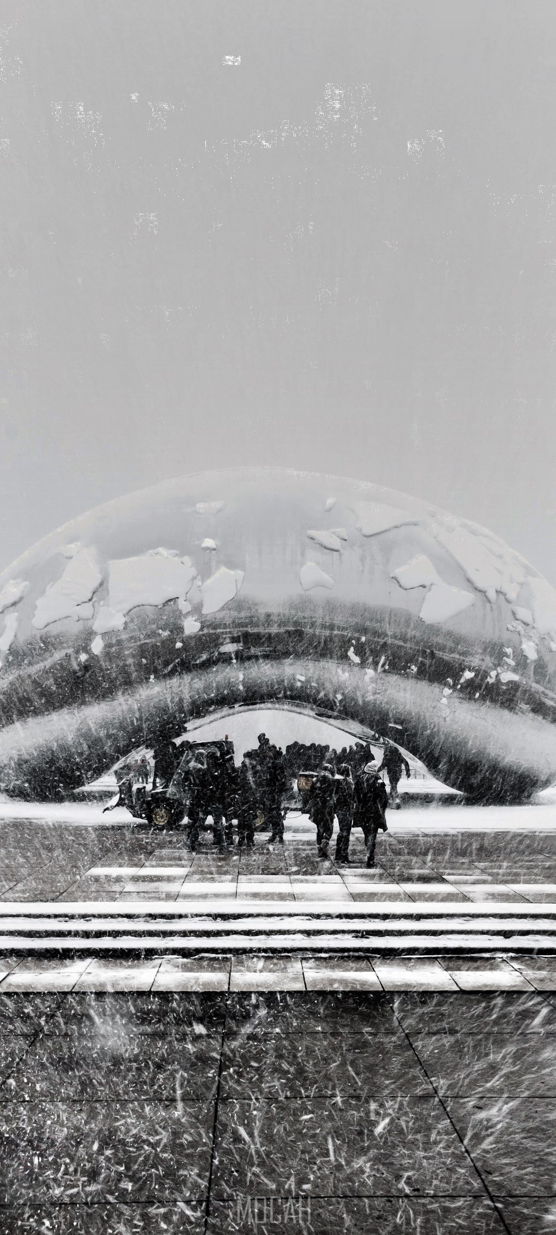 The Bean sculpture in Chicago during heavy snowfall HD Phone Wallpaper