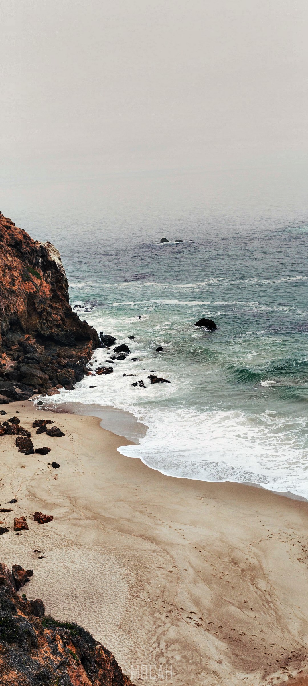 Waves on a sandy shore by cliffs at Point Dume HD Phone Wallpaper