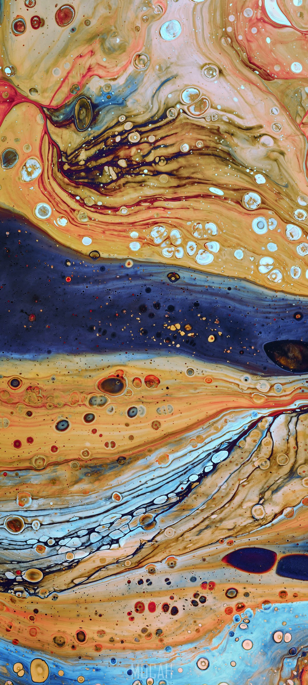 Abstract fluid art with orange and blue tones HD Phone Wallpaper