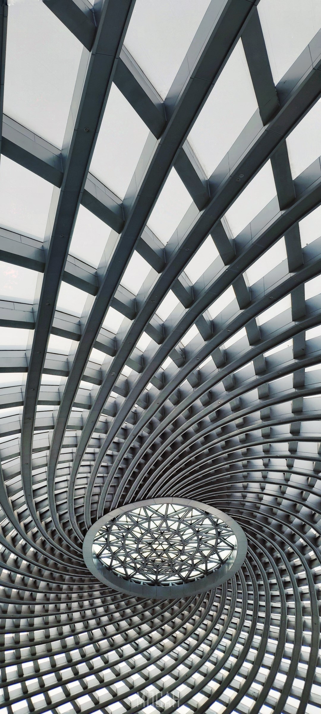Modern Architecture Ceiling Design with Geometric Patterns HD Phone Wallpaper