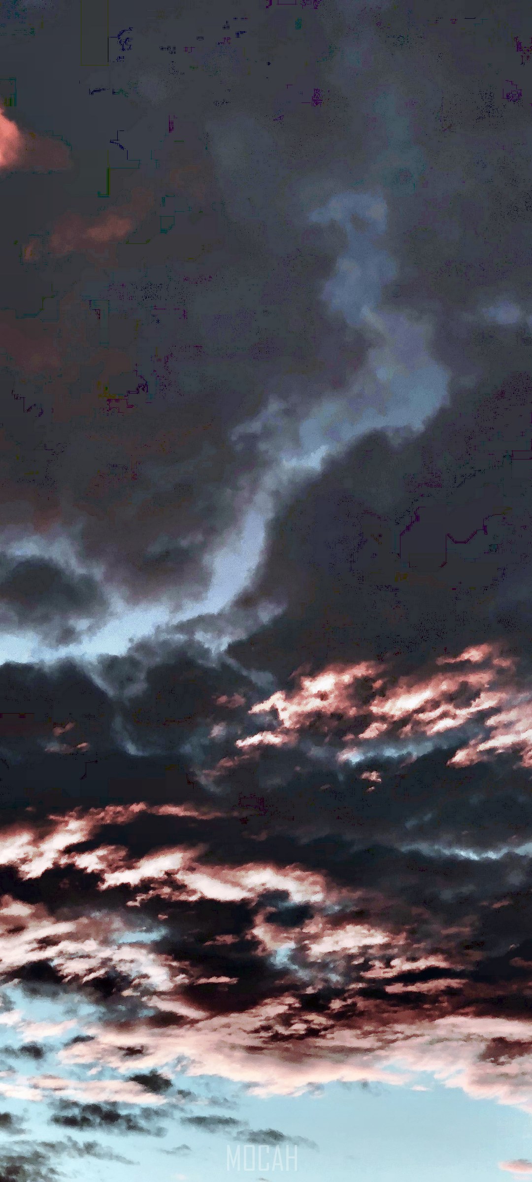 Dark clouds with pink and blue highlights HD Phone Wallpaper