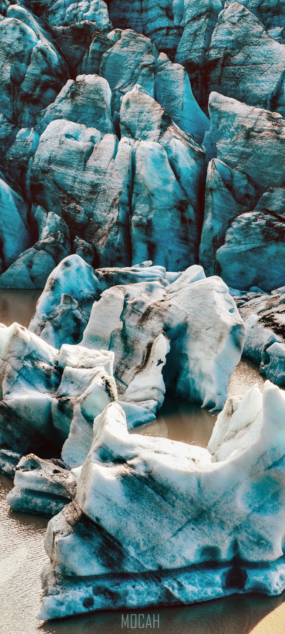 Blue glacier with icebergs and water HD Phone Wallpaper