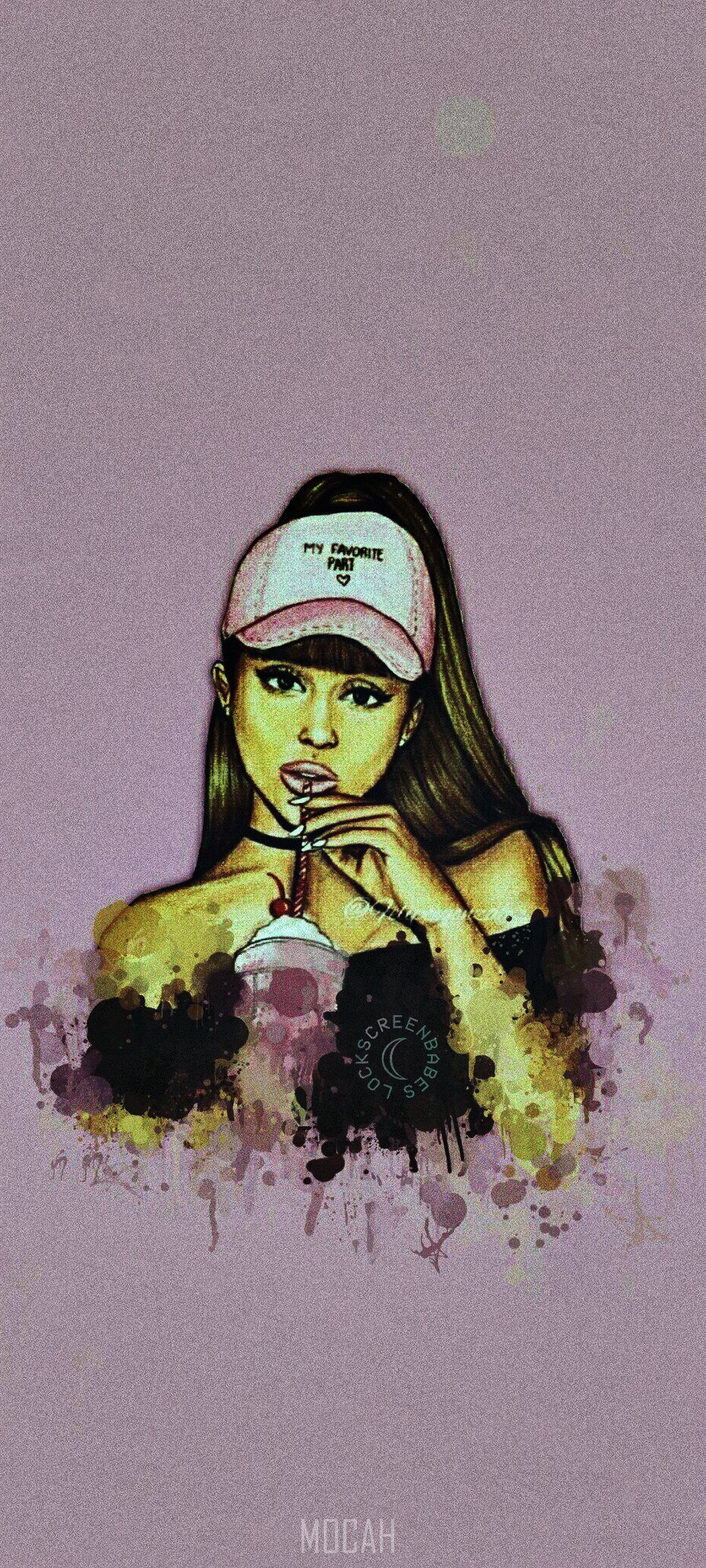 Ariana Grande drinking a milkshake, illustration HD Phone Wallpaper