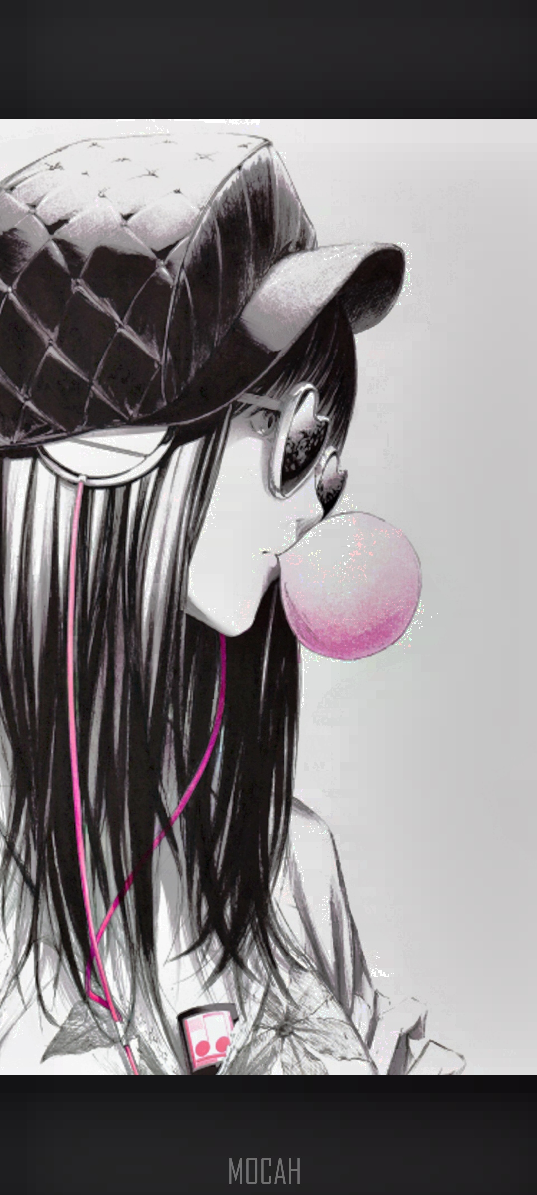 Anime girl with headphones and bubblegum HD Phone Wallpaper