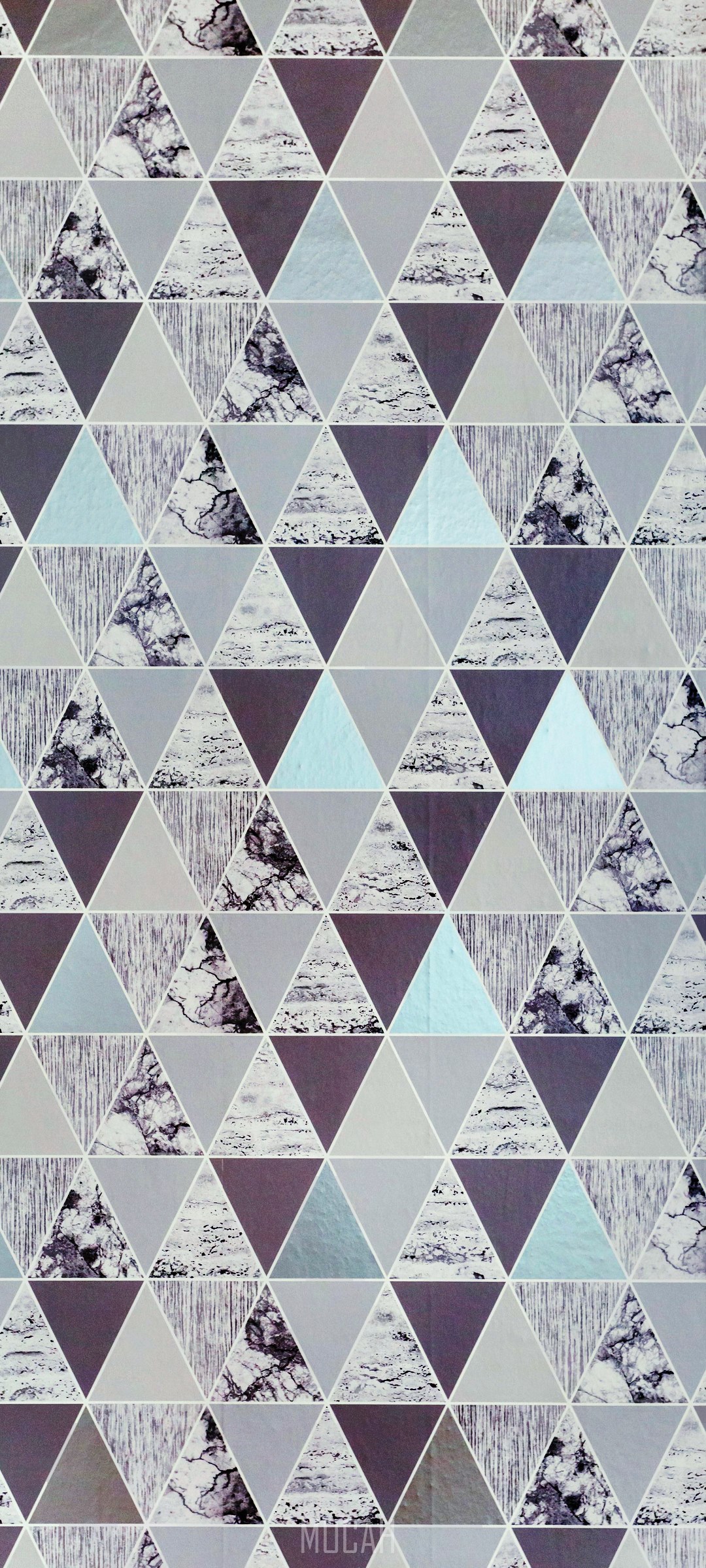 Geometric Triangle Pattern with Marble and Wood Textures HD Phone Wallpaper
