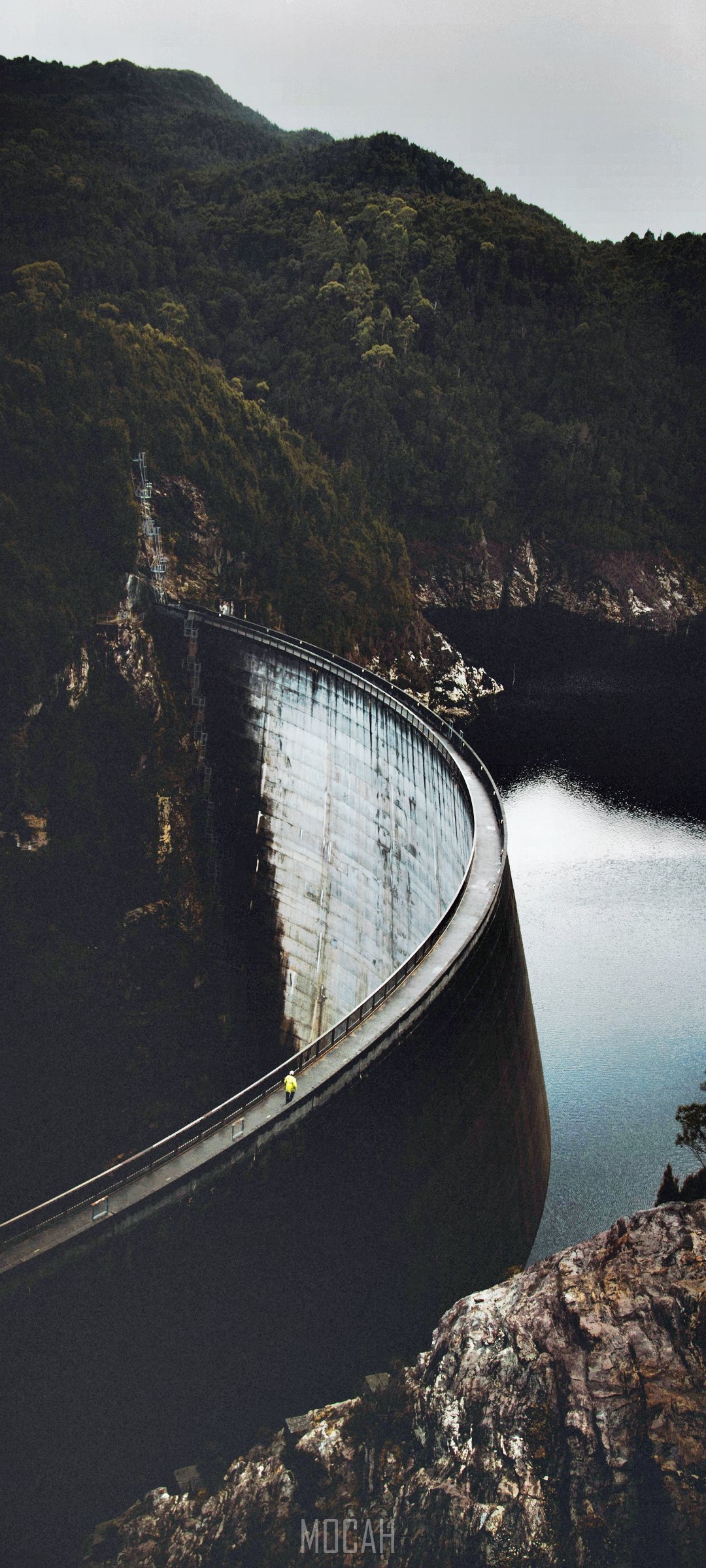 Gordon River Dam with a person walking HD Phone Wallpaper