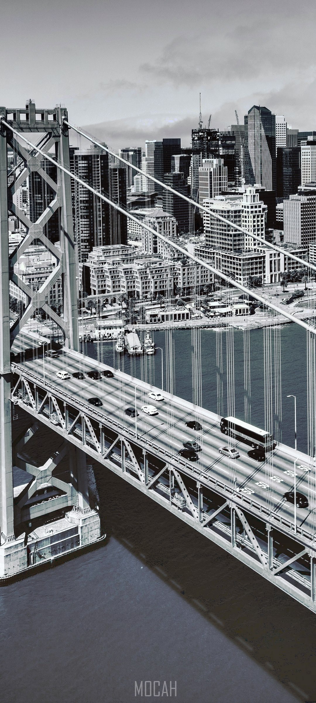 San Francisco-Oakland Bay Bridge in Black and White HD Phone Wallpaper