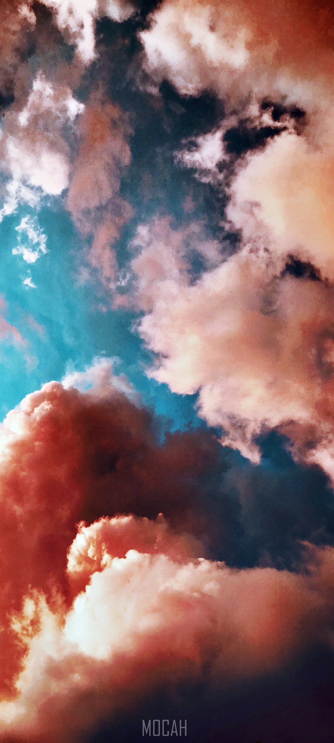 Orange and blue clouds in the sky HD Phone Wallpaper