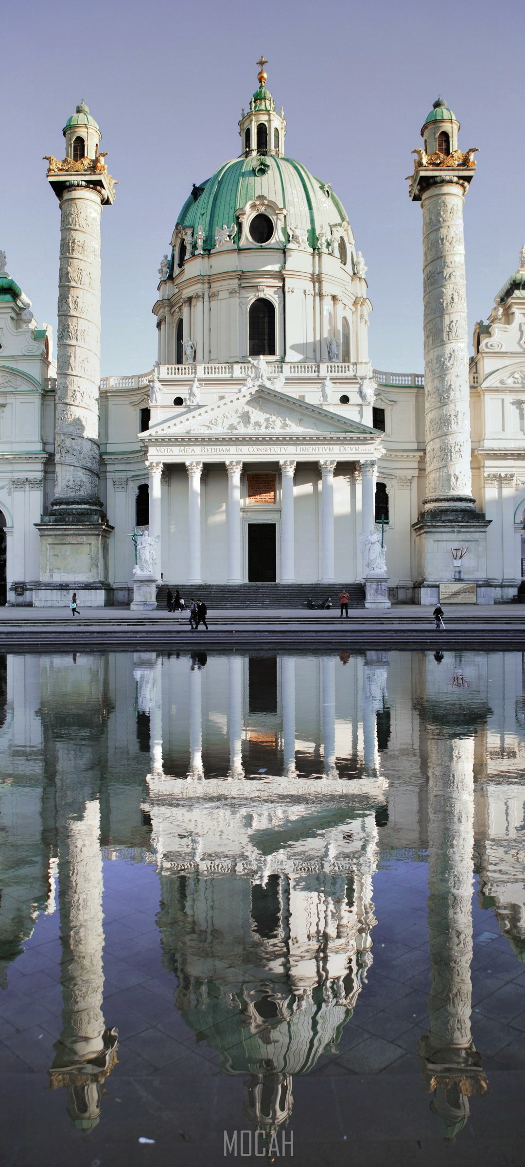 Karlskirche St. Charles Church reflected in water HD Phone Wallpaper