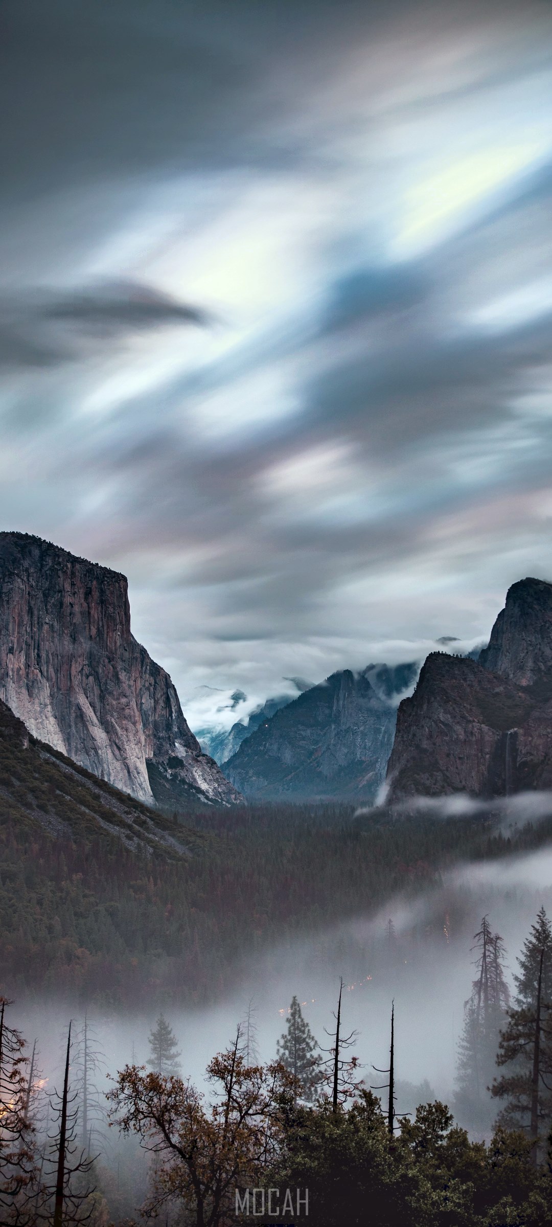 Misty Yosemite Valley with El Capitan and Clouds HD Phone Wallpaper